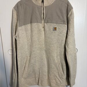 Carhartt Men's Wool Blend Quarter Zip Jumper Sweater Size XL. Beige and gray